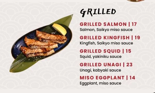 Menu, Kushi Japanese