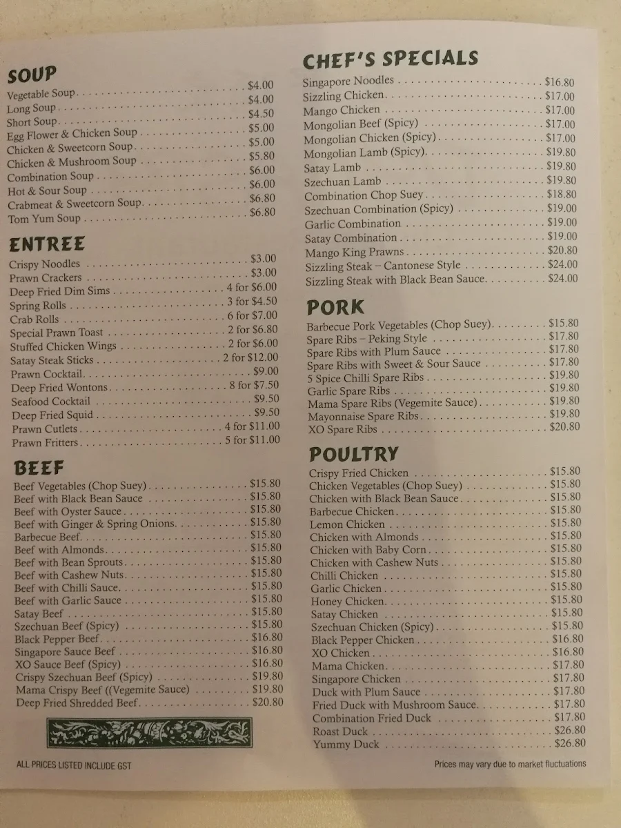 Menu, Happy Dim Sim House
