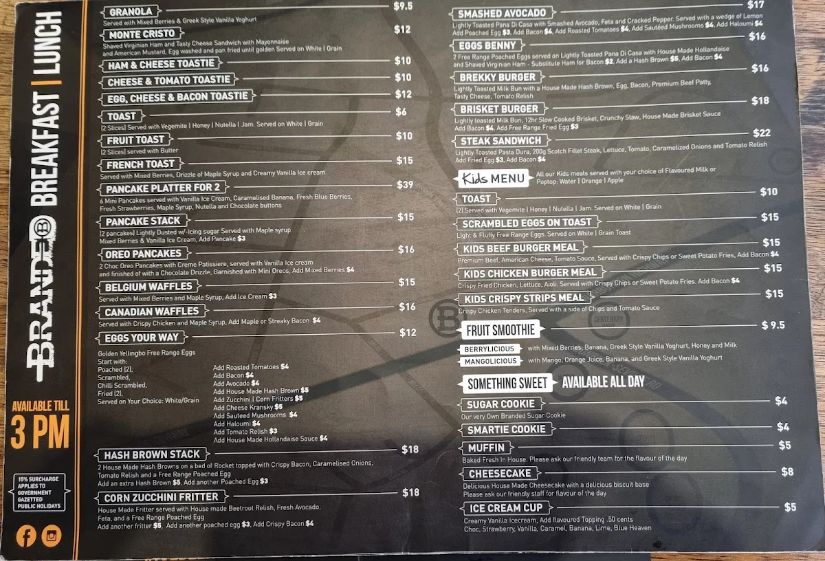 Menu, Branded Burgers & Bar