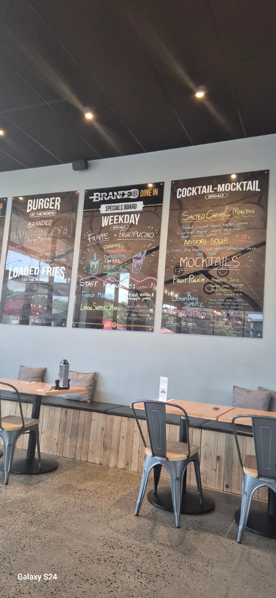 Menu, Branded Burgers & Bar