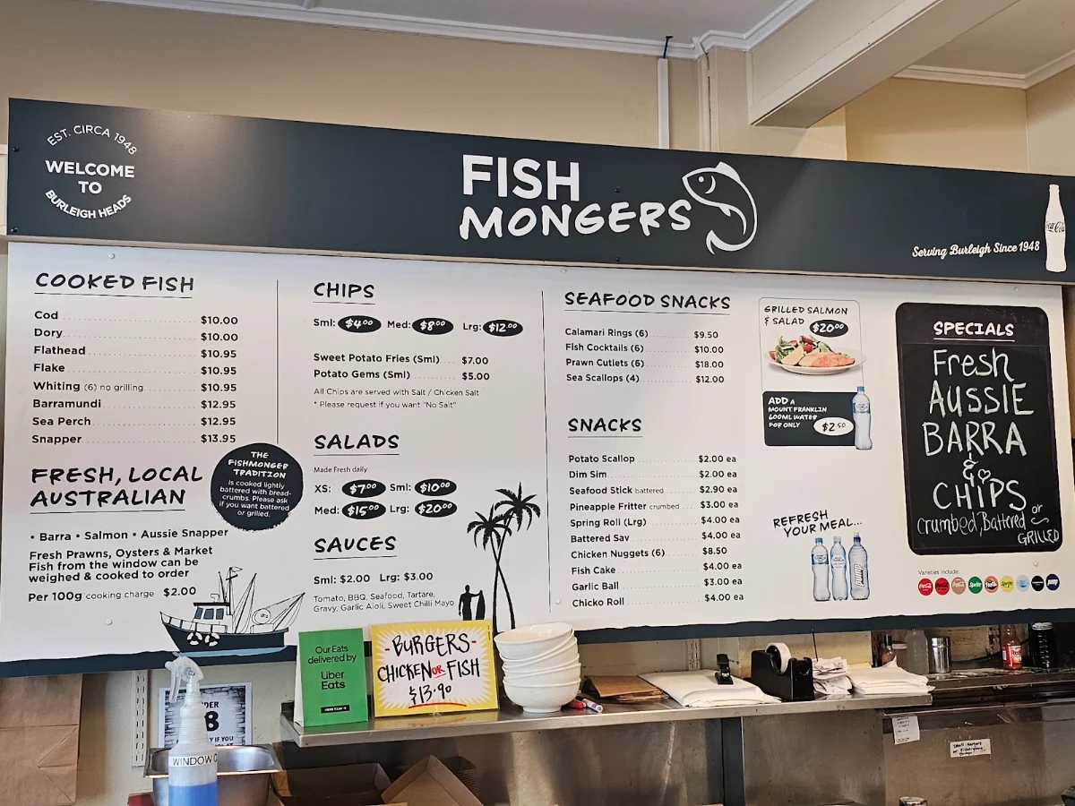 Menu, Burleigh Heads Fishmongers