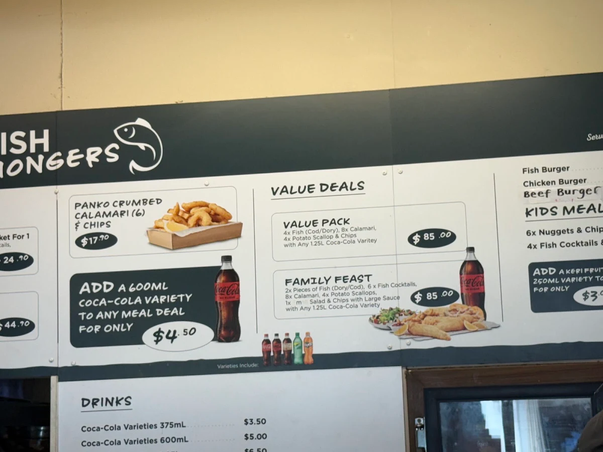 Menu, Burleigh Heads Fishmongers