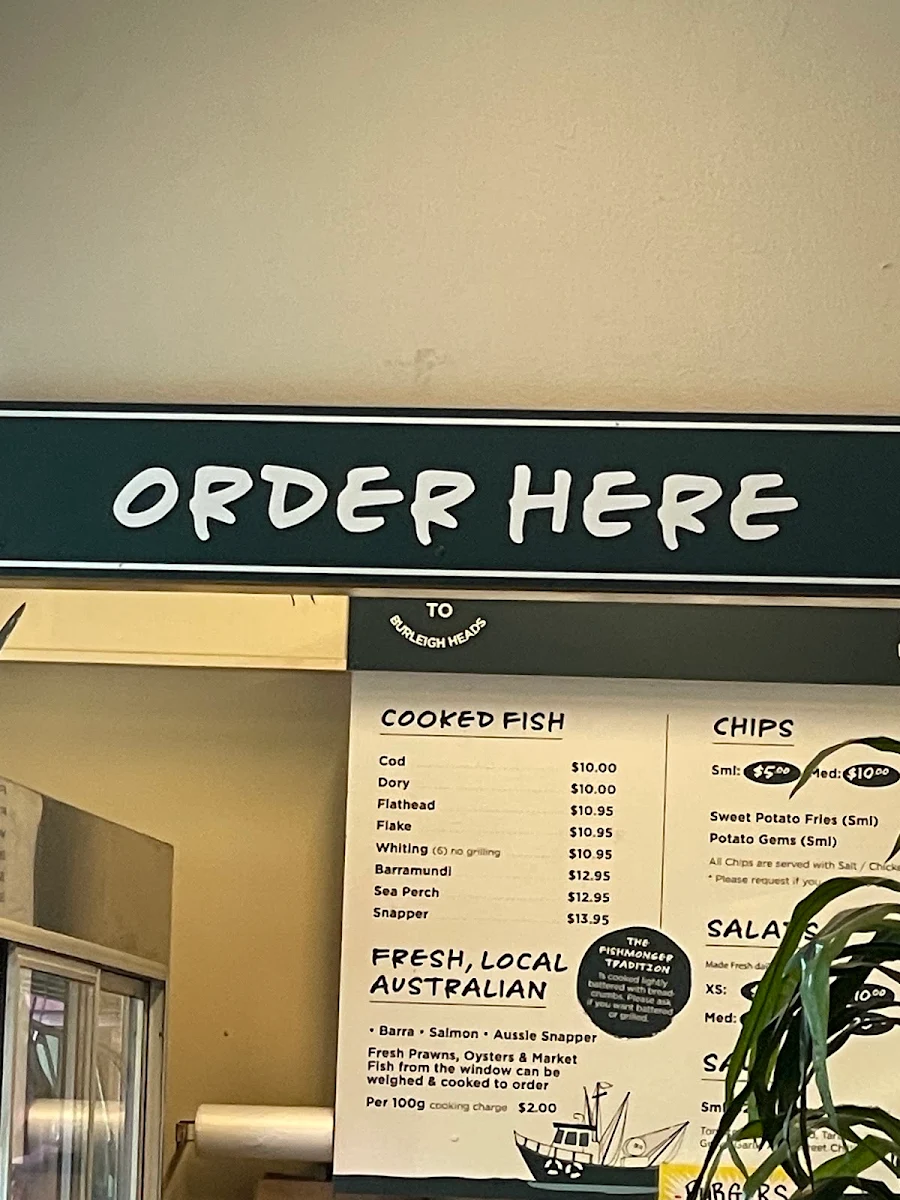 Menu, Burleigh Heads Fishmongers