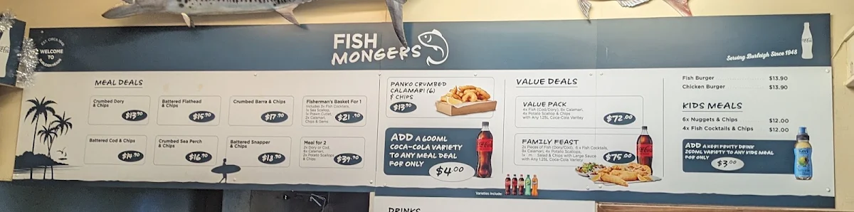 Menu, Burleigh Heads Fishmongers