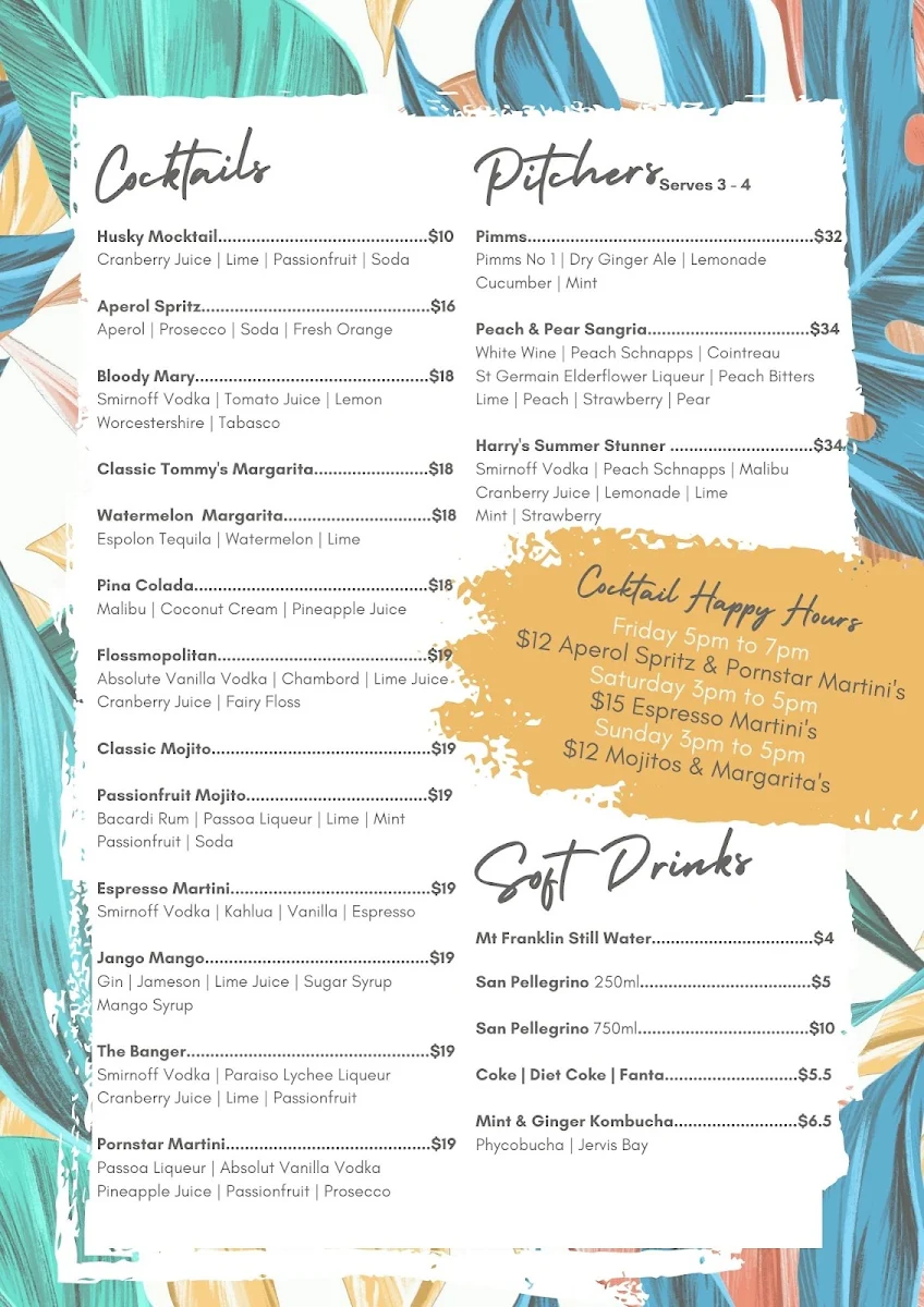 Menu, Huskisson Hotel