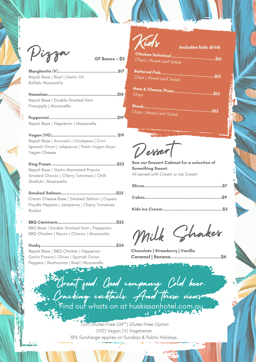 Menu, Huskisson Hotel