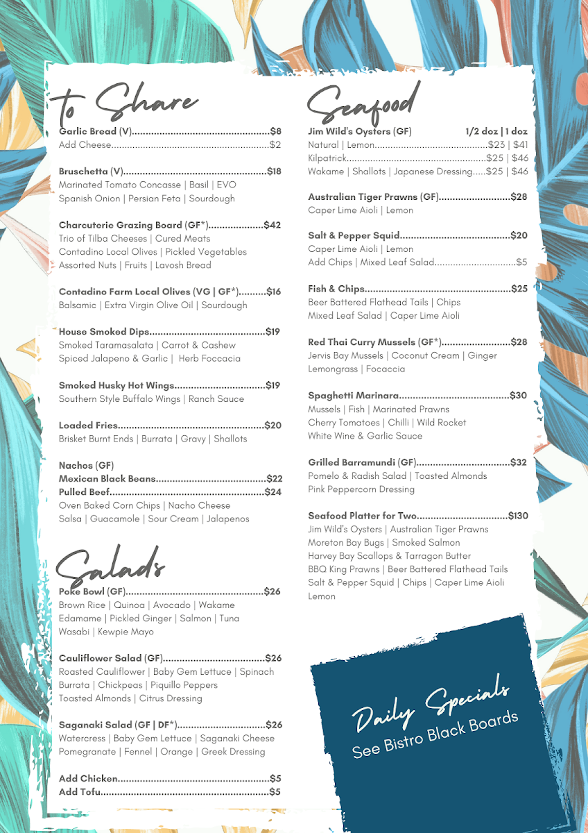 Menu, Huskisson Hotel