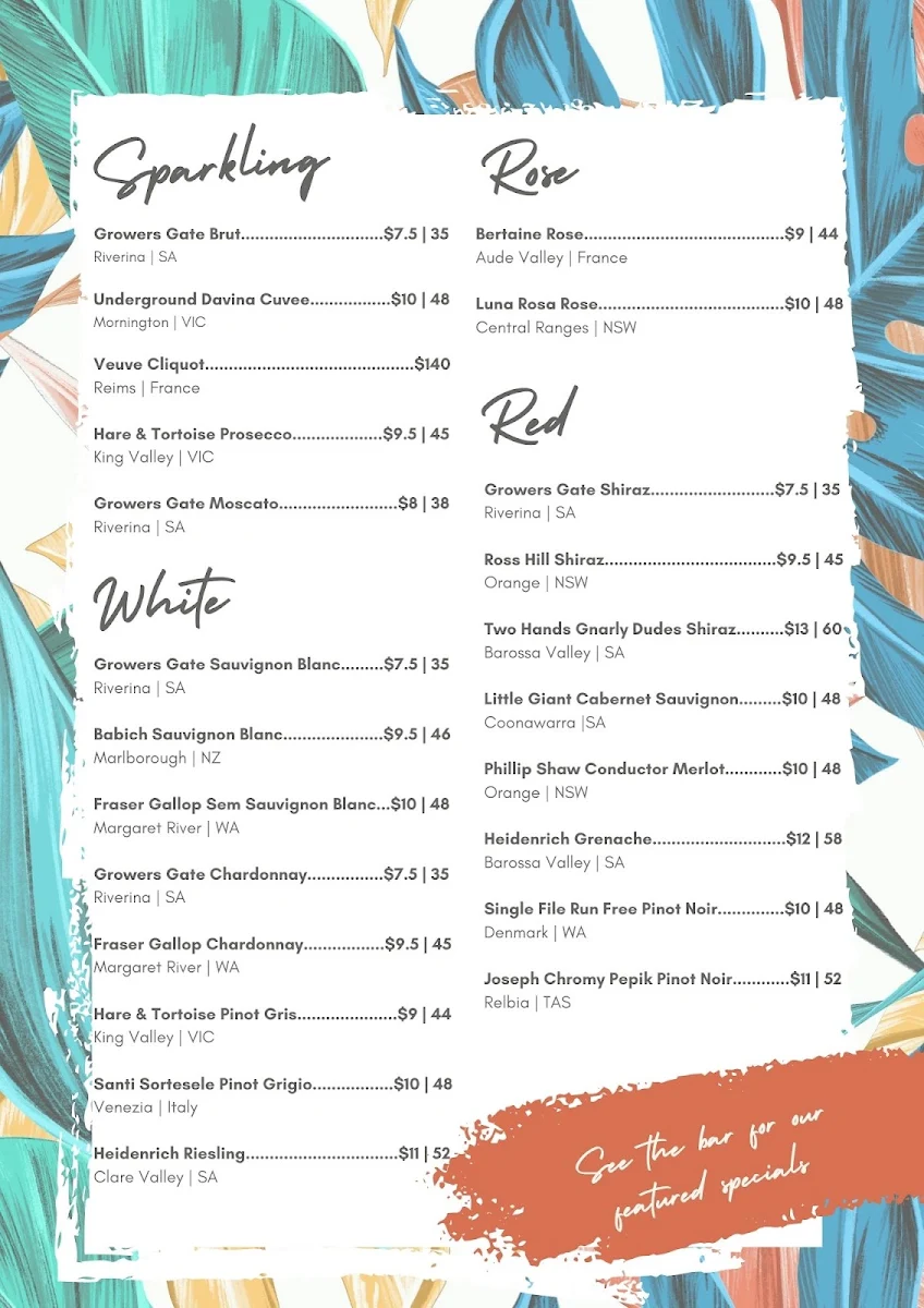 Menu, Huskisson Hotel