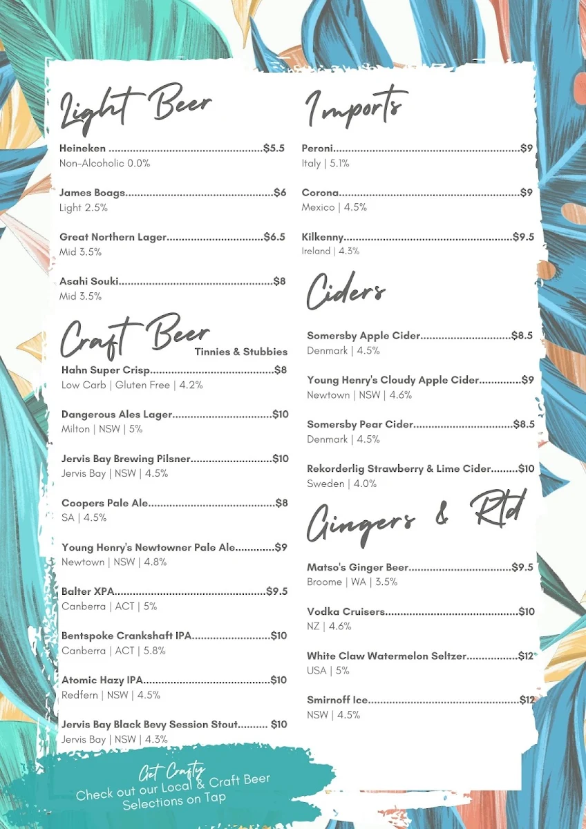 Menu, Huskisson Hotel