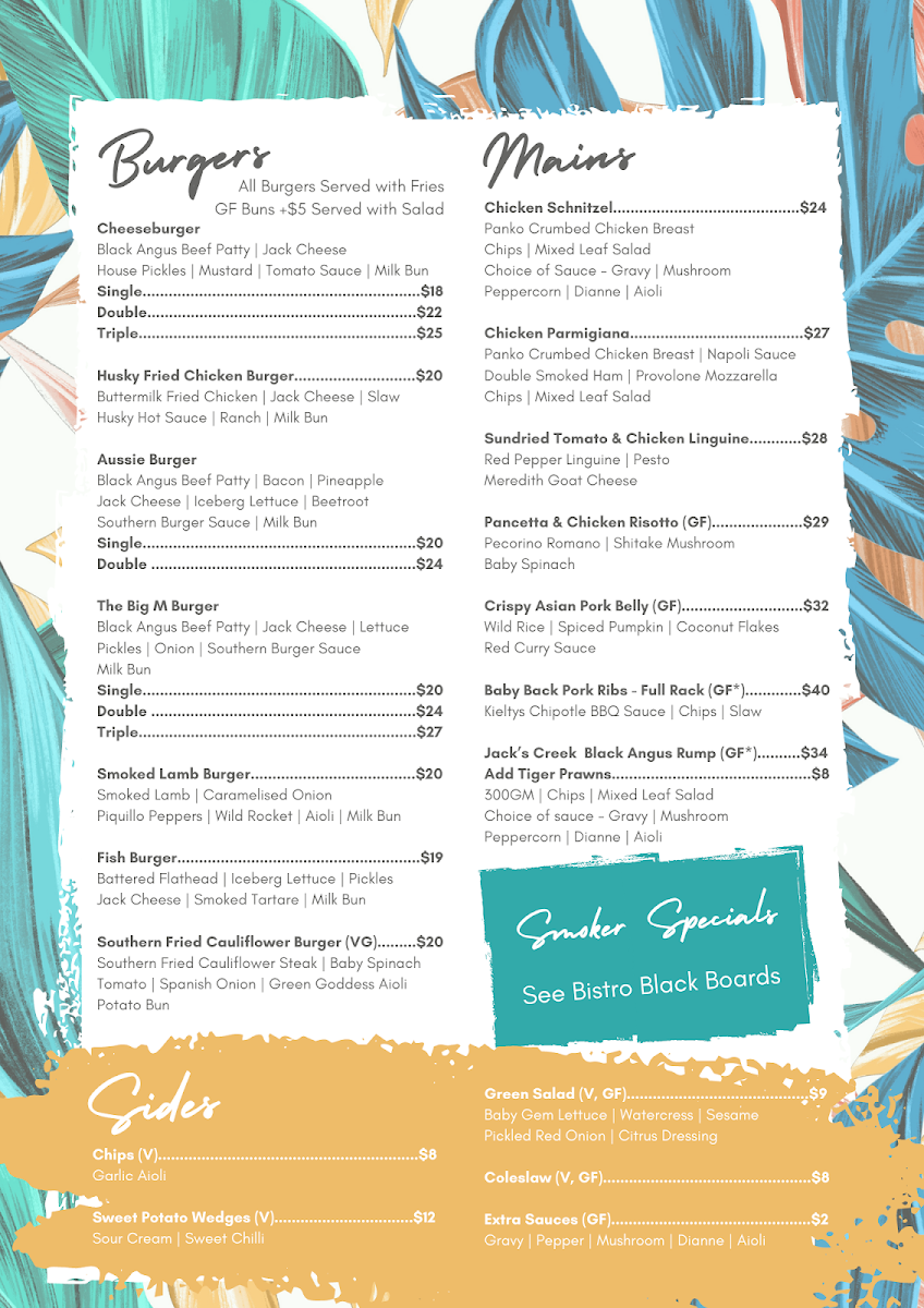 Menu, Huskisson Hotel