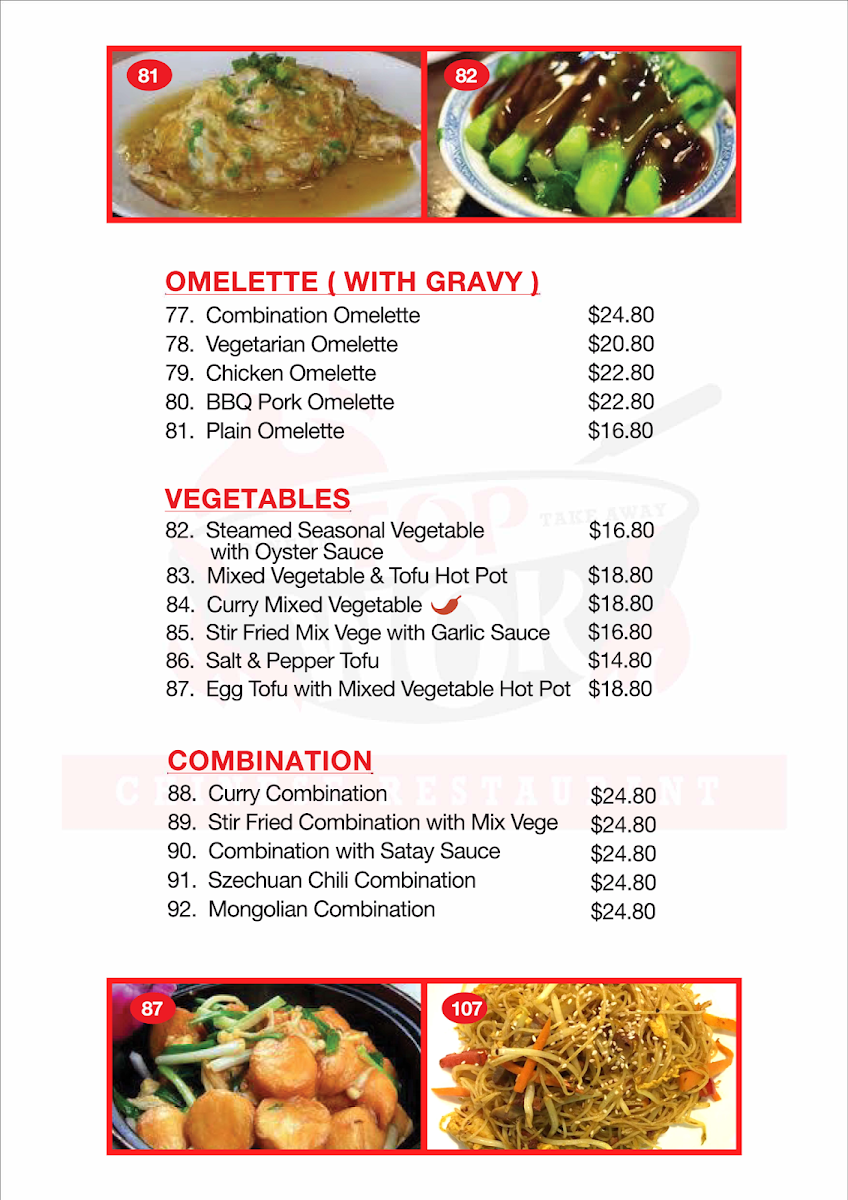 Menu, Top Wok Chinese Restaurant