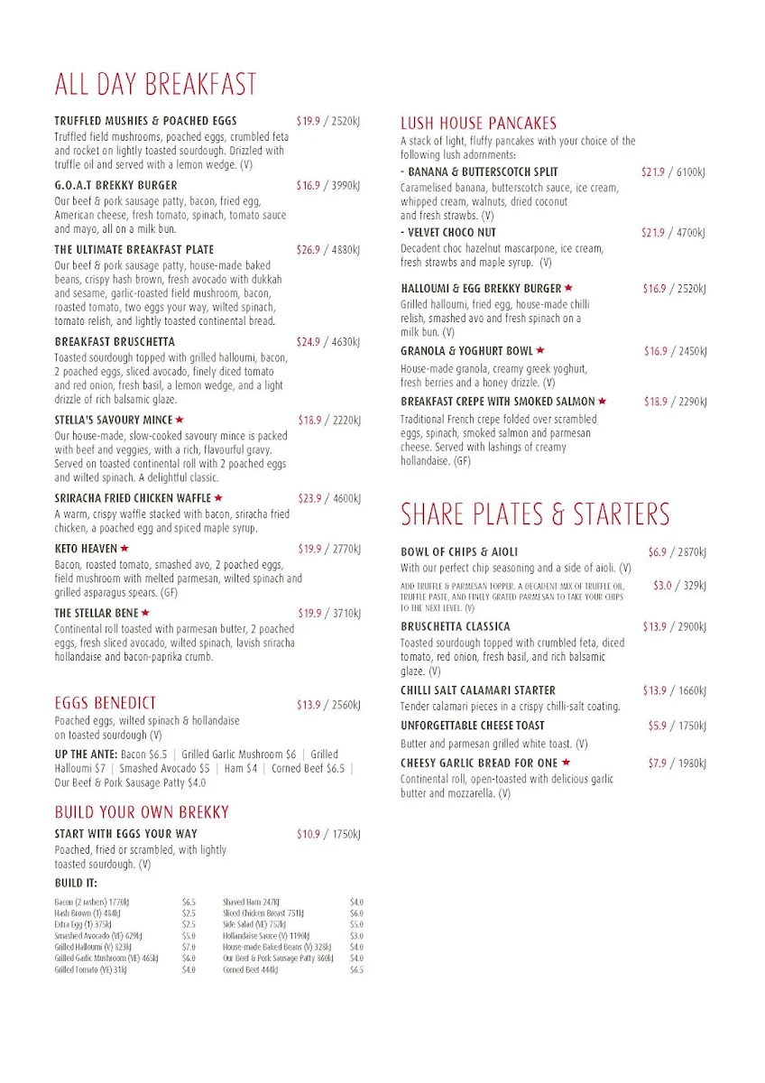 Menu, Stellarossa Aspley
