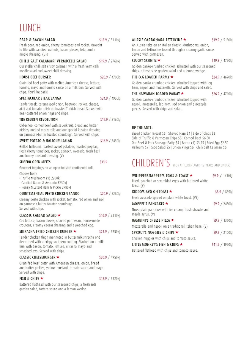 Menu, Stellarossa Aspley