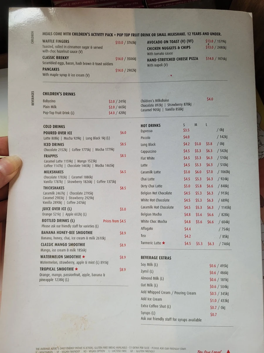 Menu, Stellarossa Aspley