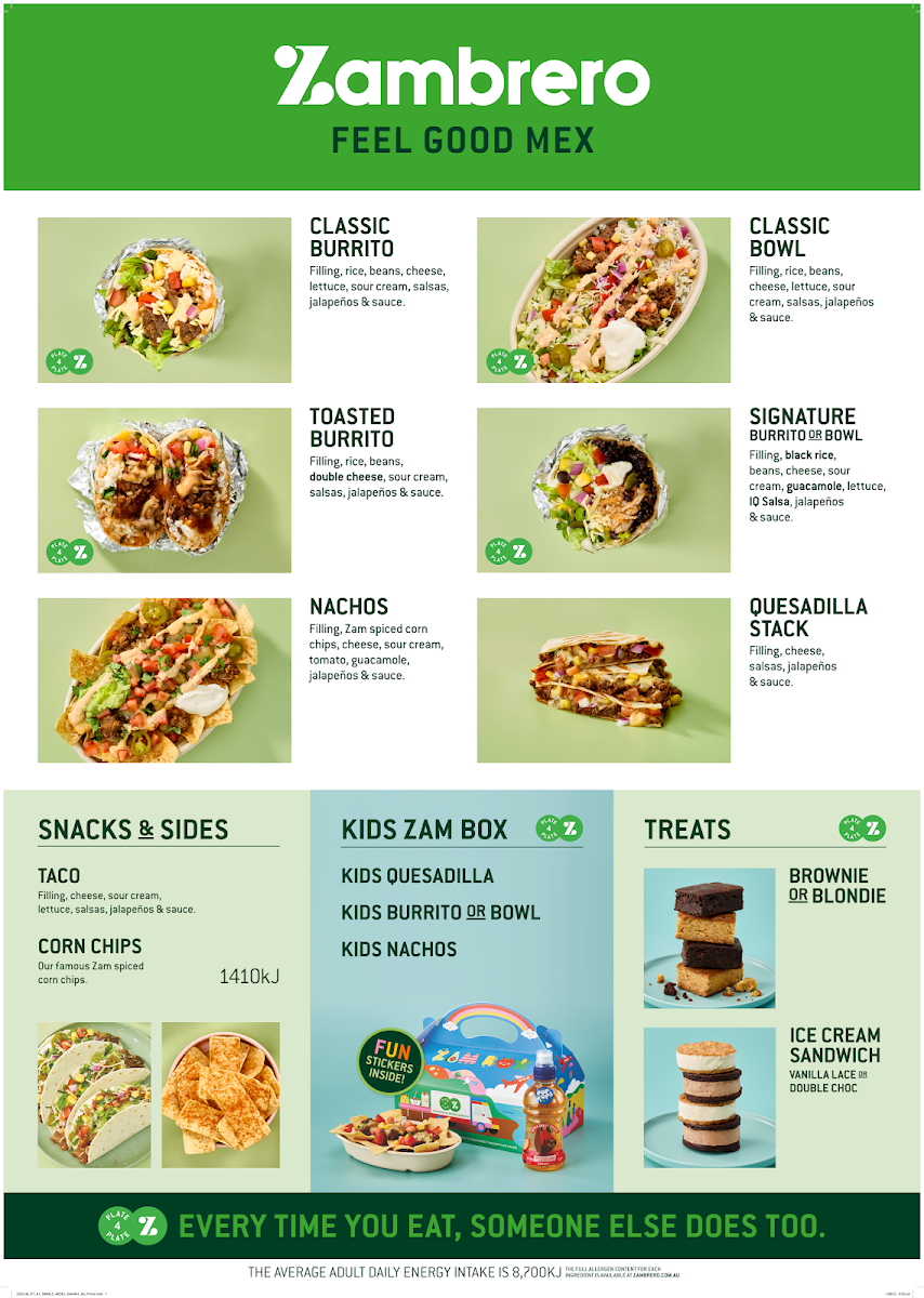 Menu, Zambrero Swan View