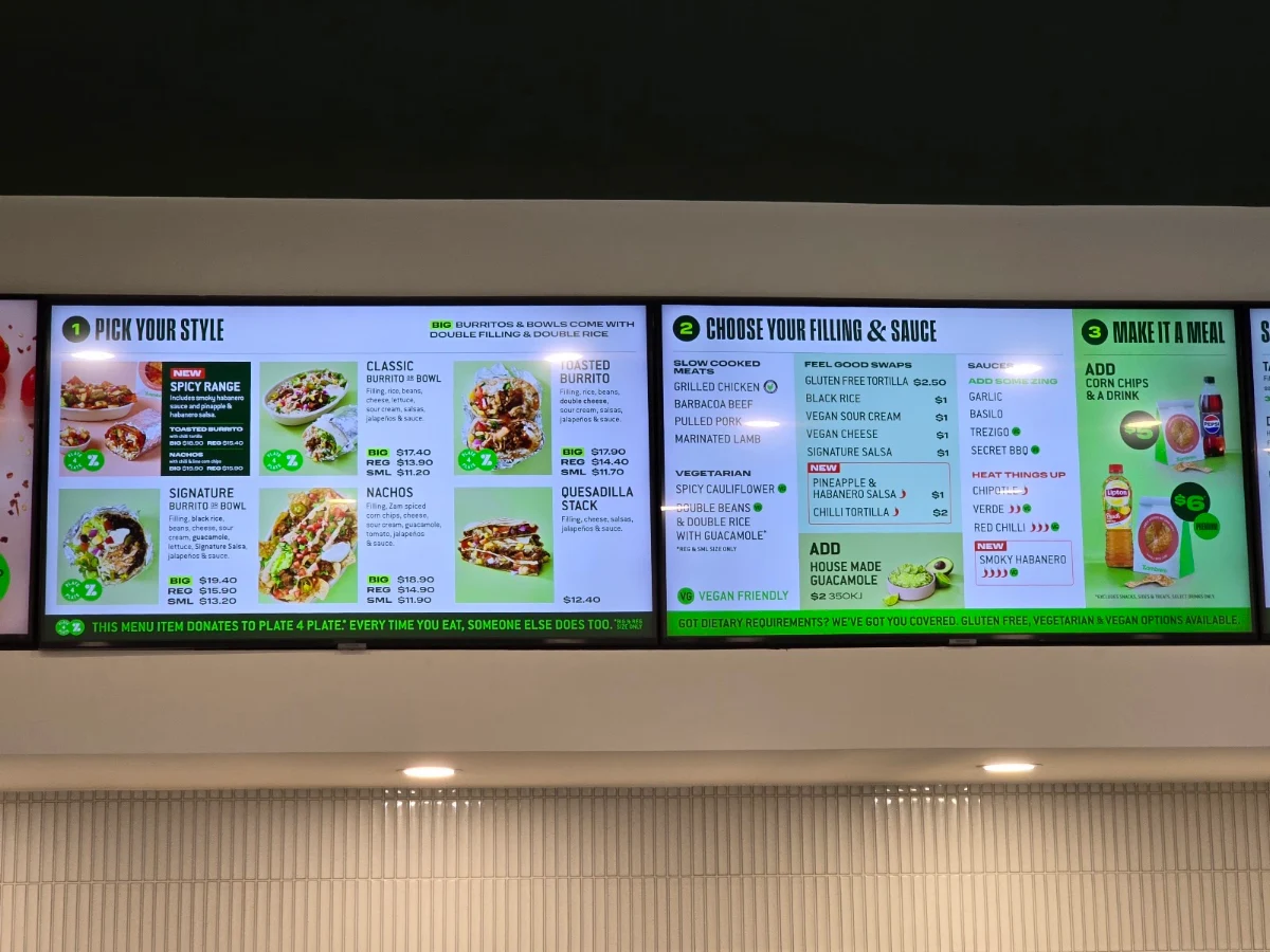 Menu, Zambrero Swan View
