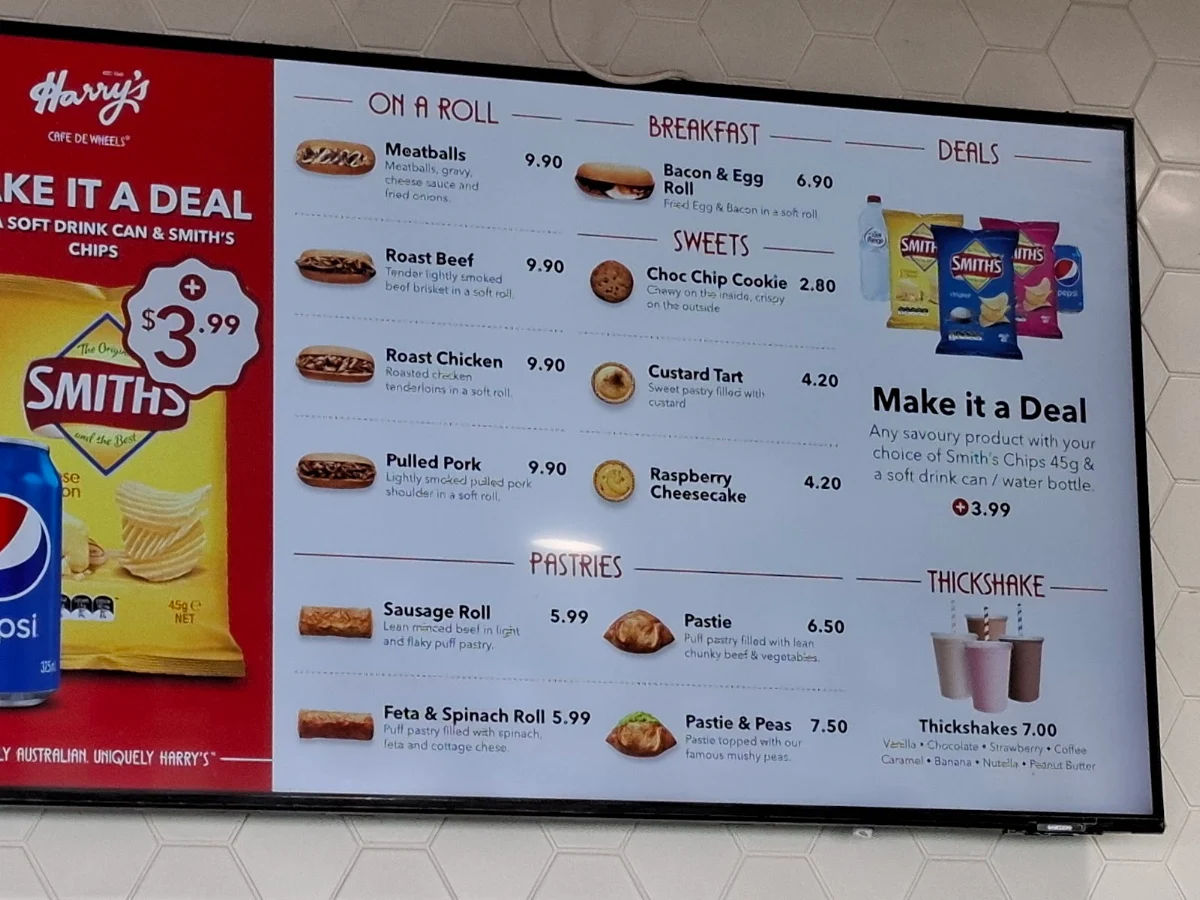 Menu, Harry's Café de Wheels Express - St Marys