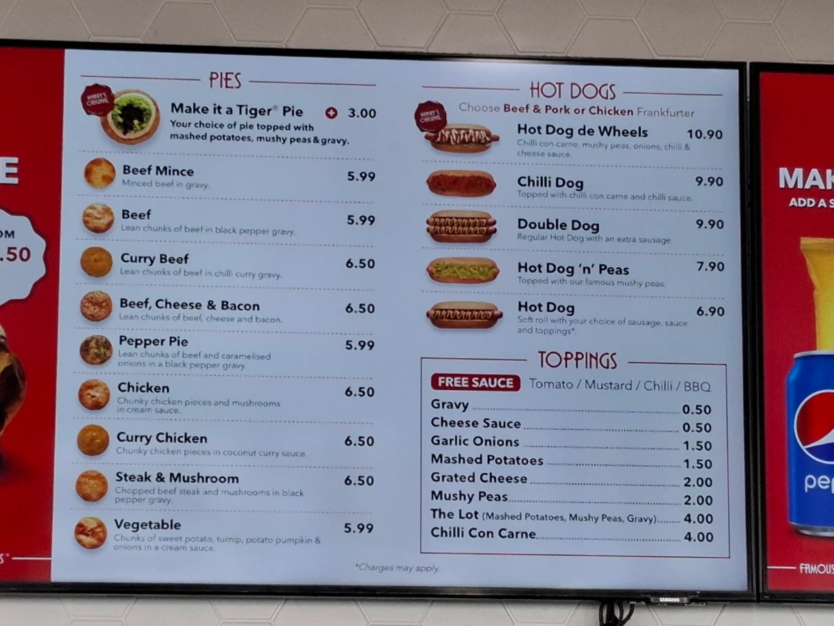 Menu, Harry's Café de Wheels Express - St Marys