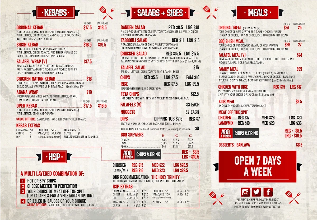 Menu, Kebab Nation Watsonia