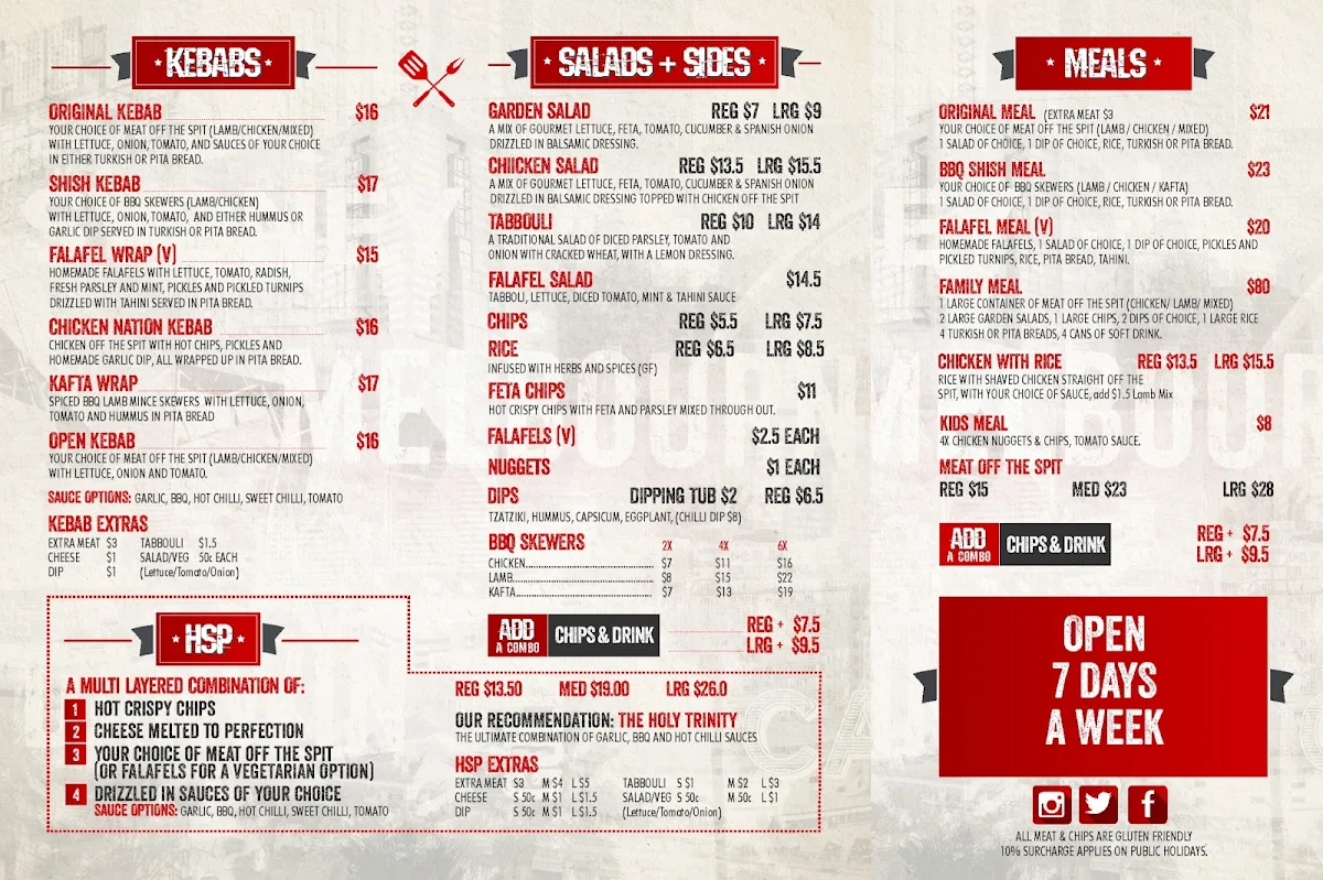 Menu, Kebab Nation Watsonia