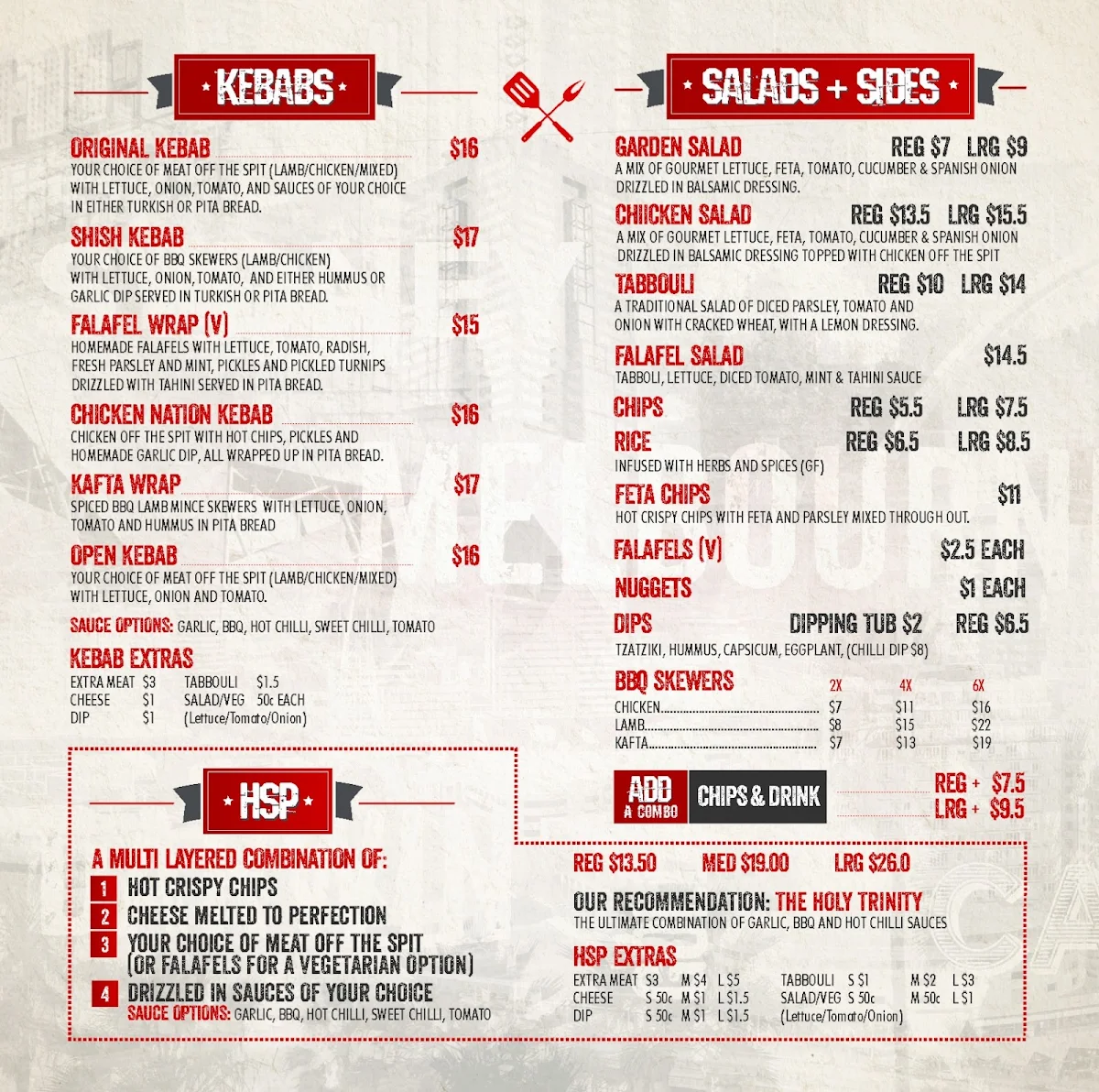 Menu, Kebab Nation Watsonia