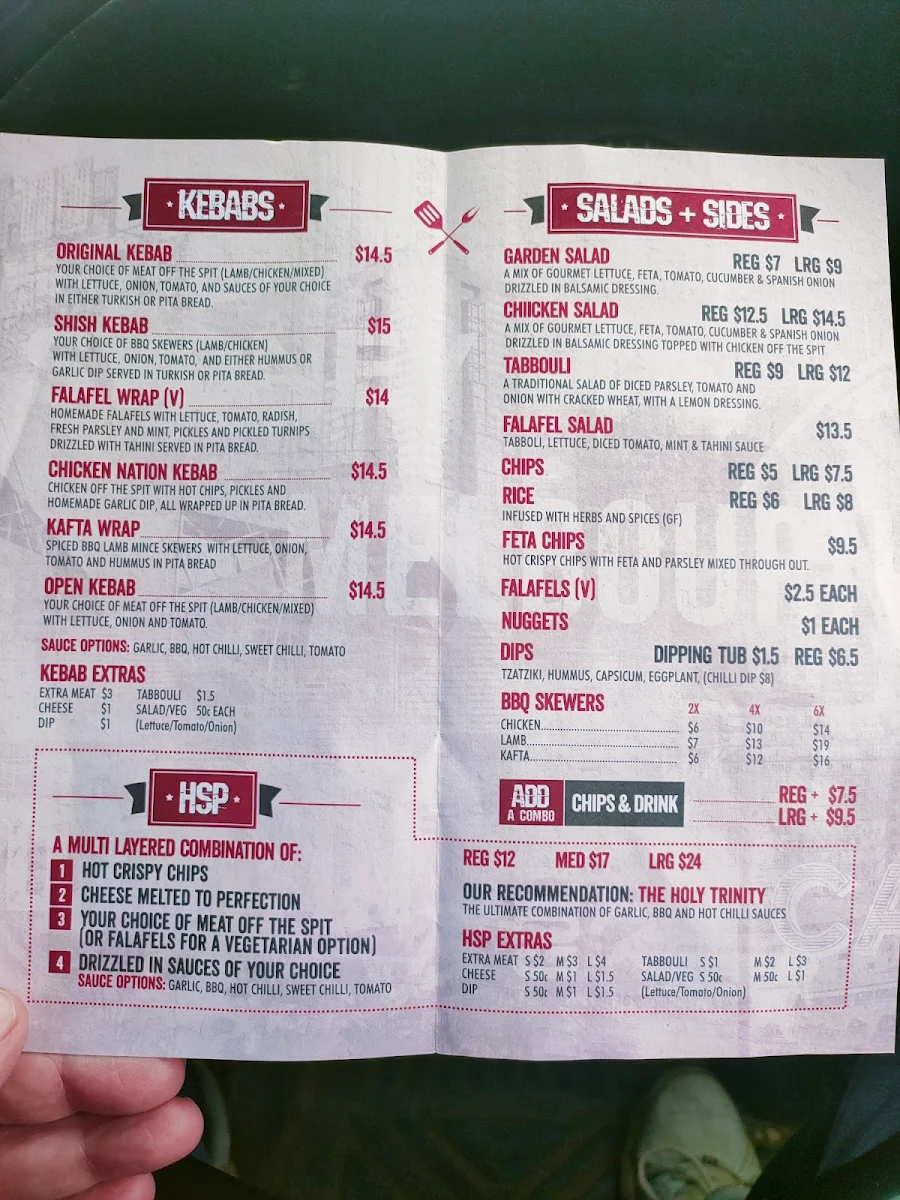 Menu, Kebab Nation Watsonia