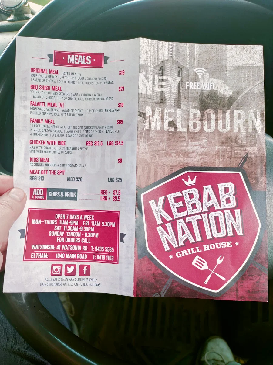 Menu, Kebab Nation Watsonia