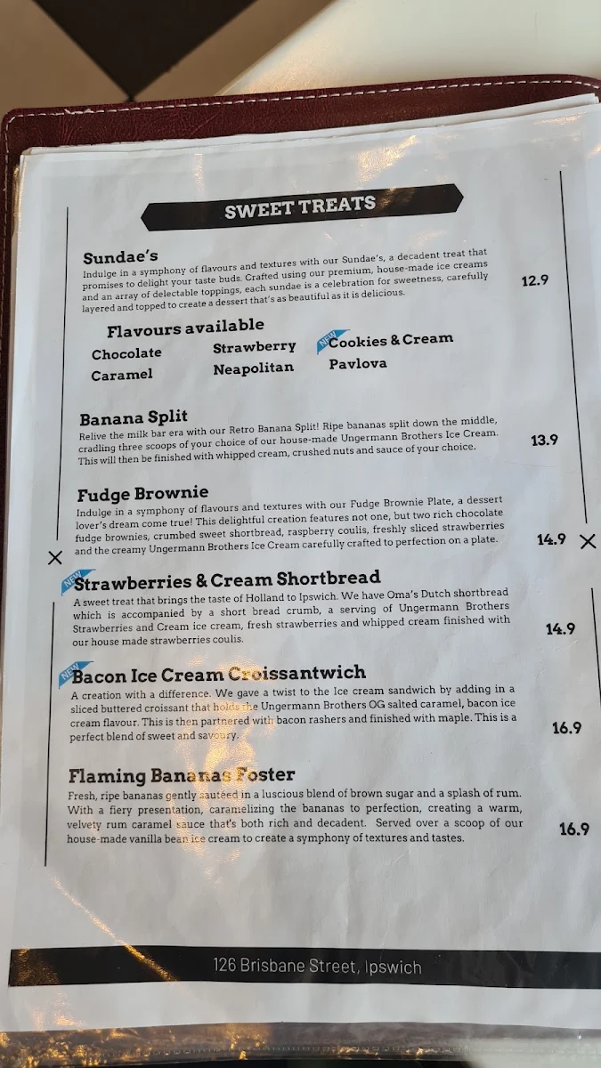 Menu, Ungermann Brothers Ipswich