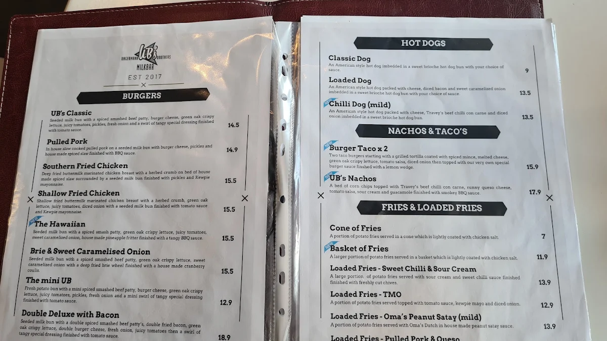 Menu, Ungermann Brothers Ipswich