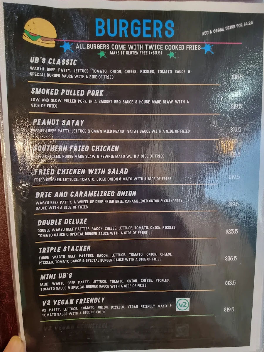 Menu, Ungermann Brothers Ipswich