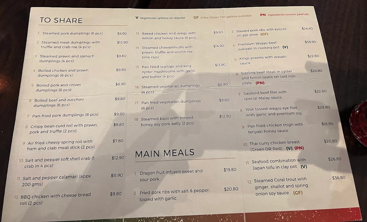 Menu, Fusion & Dumplings House