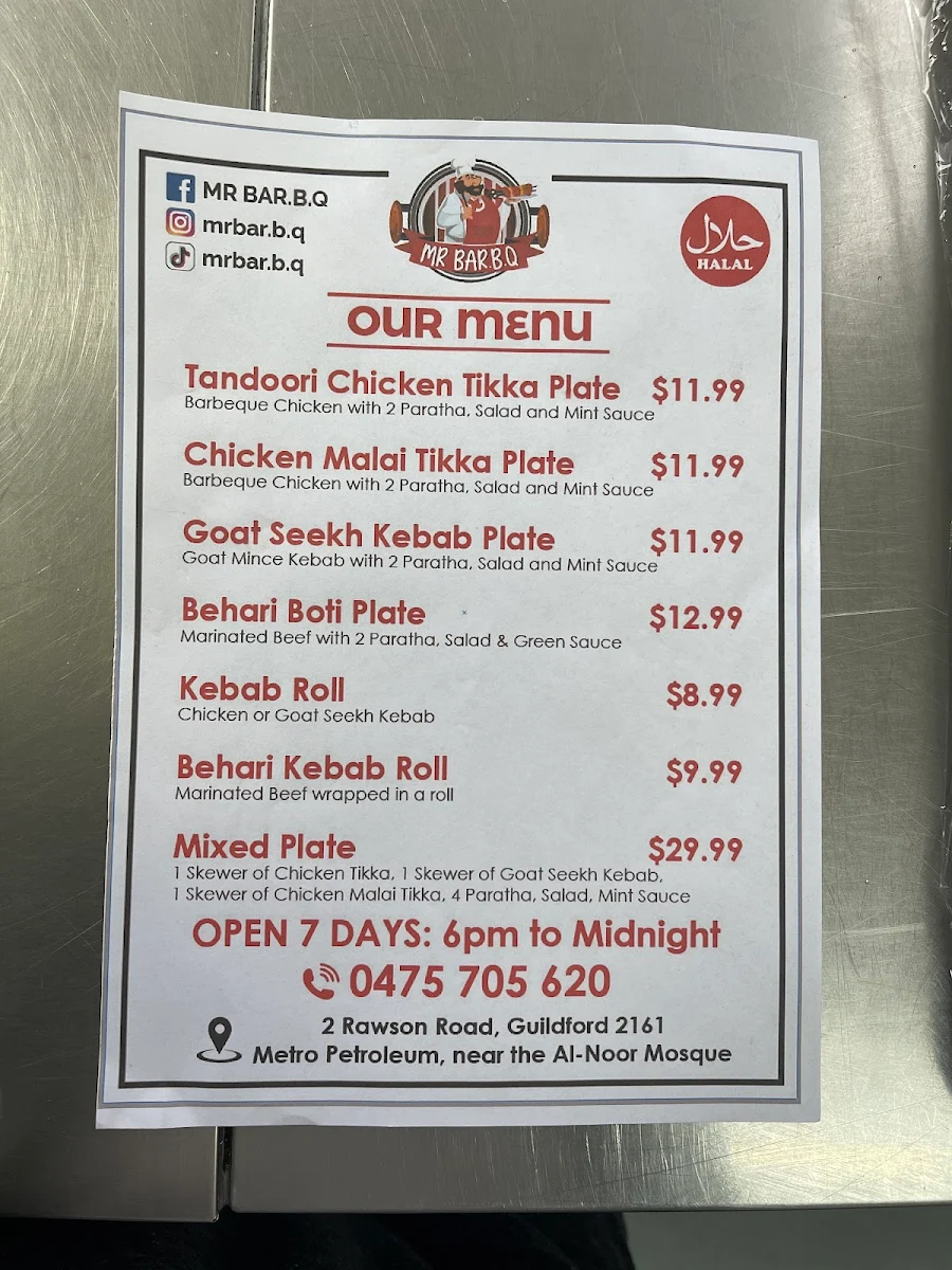 Menu, MR BAR.B.Q