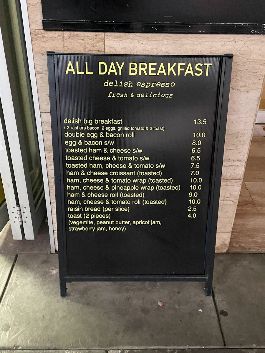 Menu, Delish Espresso