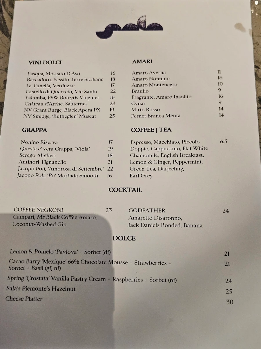 Menu, Sala