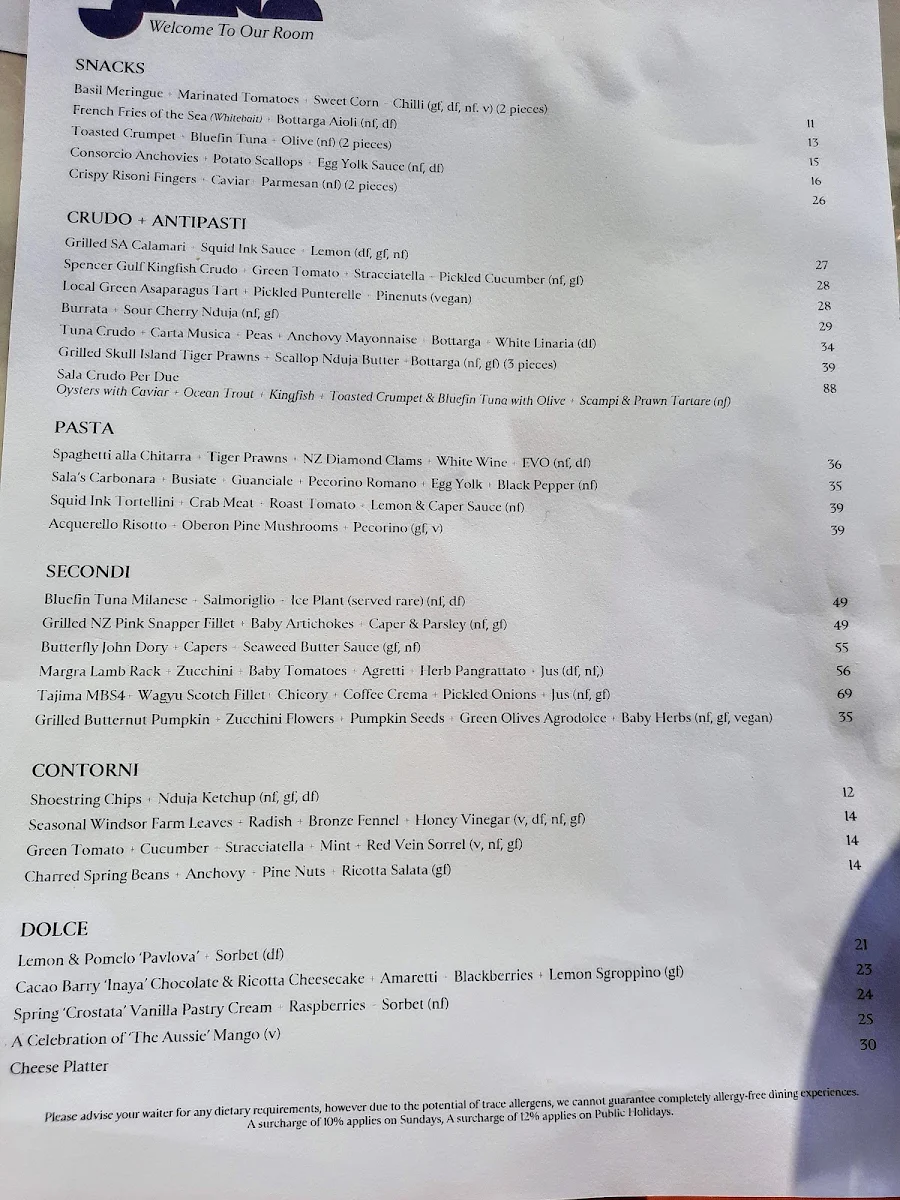 Menu, Sala