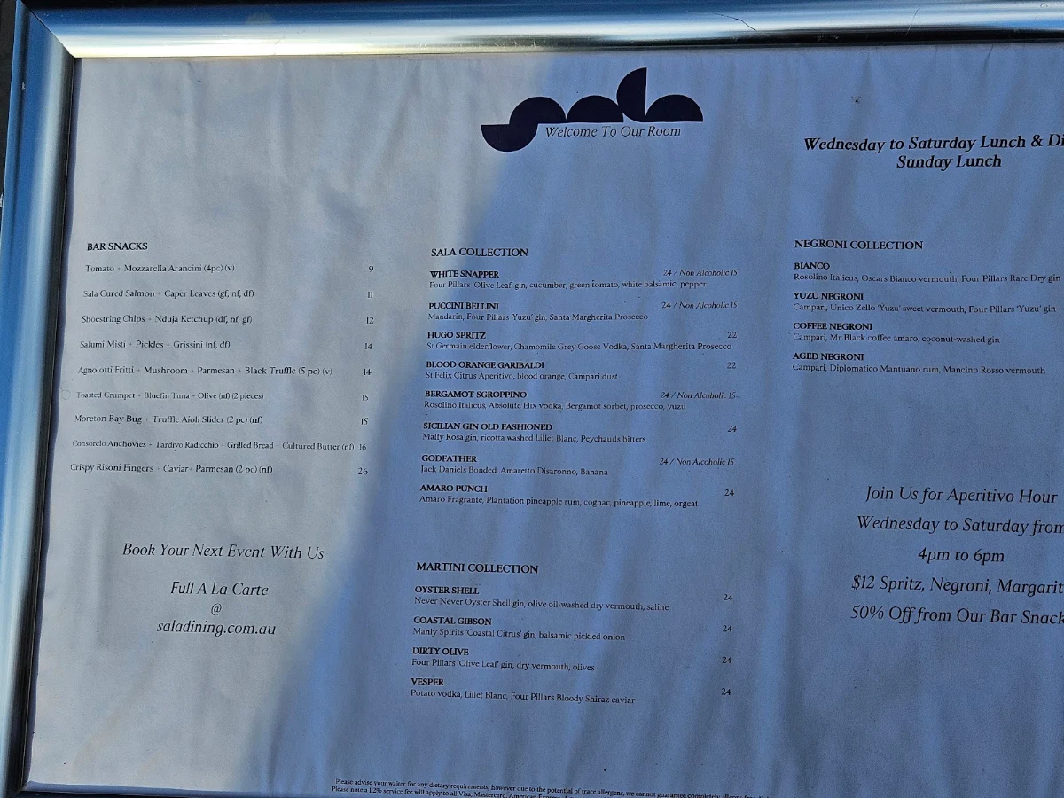 Menu, Sala