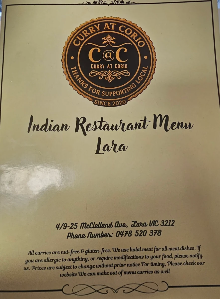 Menu, Curry @corio in Lara