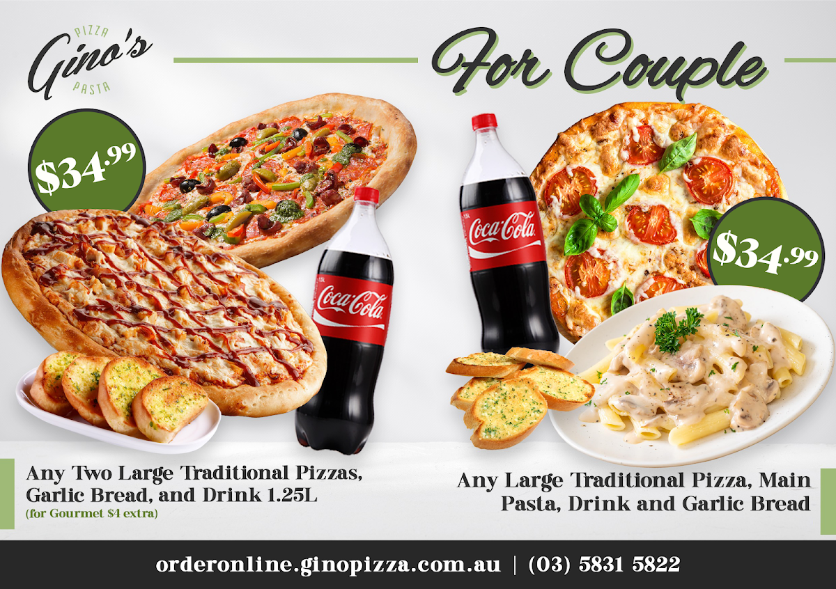 Menu, Gino's Pizza and Pasta
