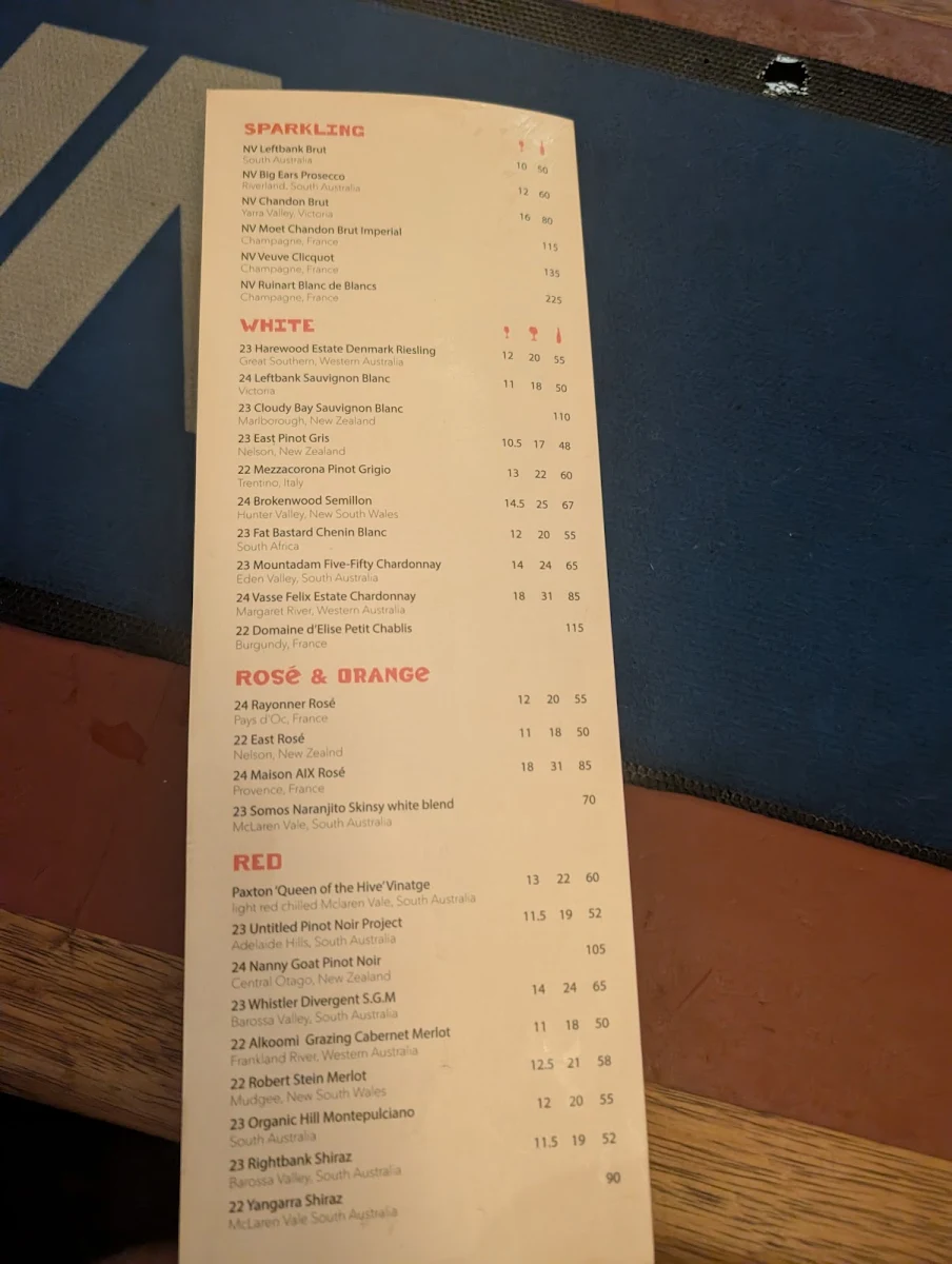 Menu, Kings Cross Hotel