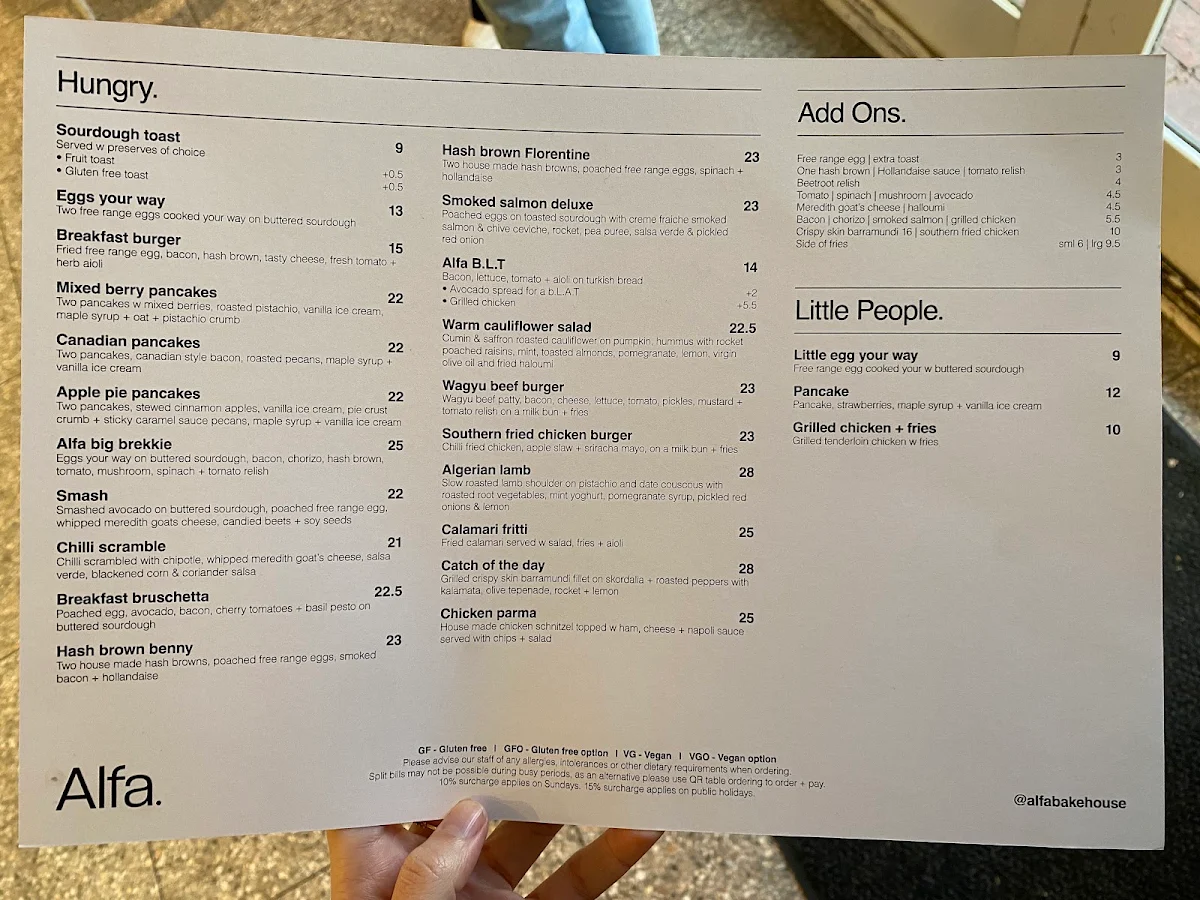 Menu, Alfa. Yarraville
