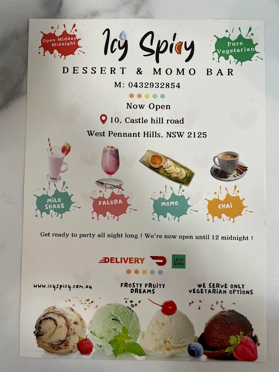 Menu, Icy Spicy West Pennant Hills - Ice Cream and Fast Food
