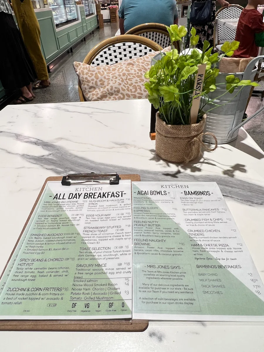 Menu, Mrs Jones Kitchen
