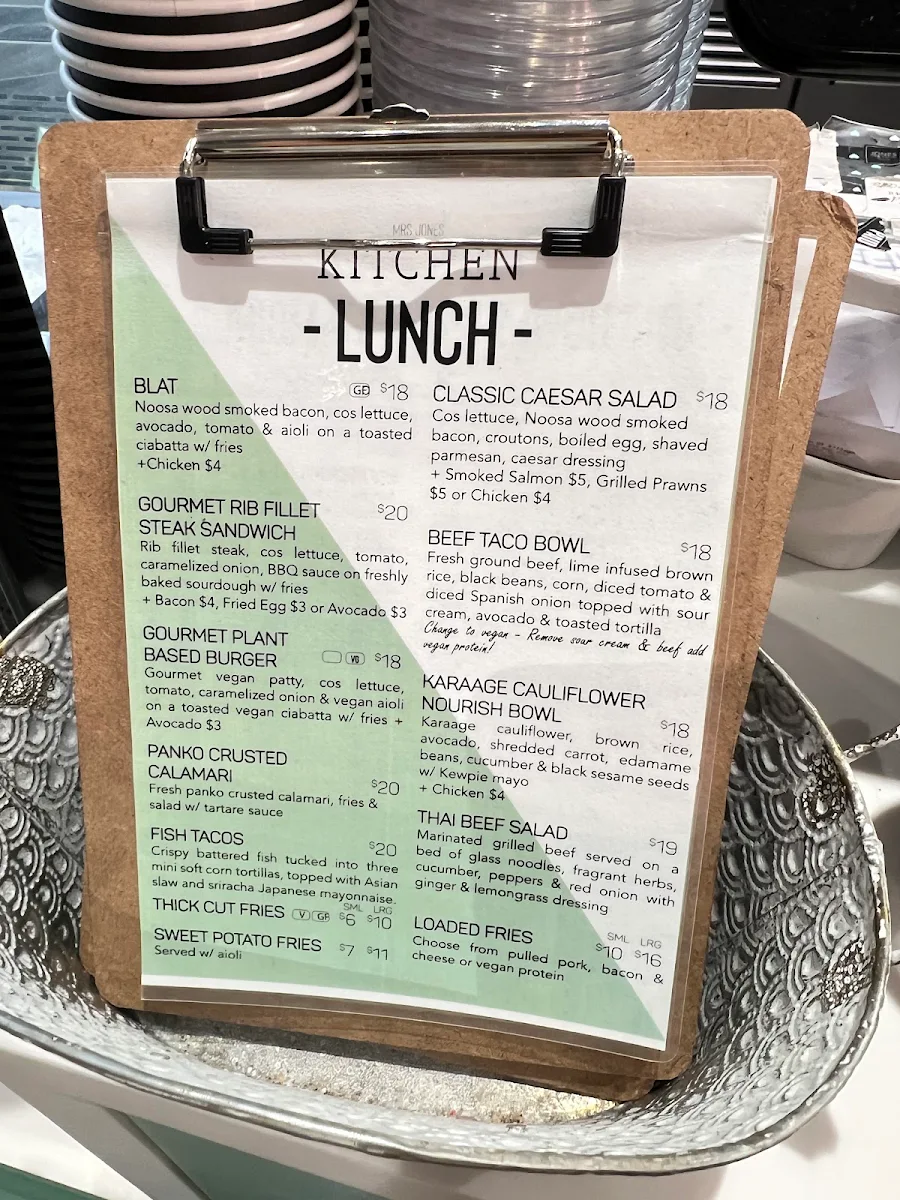 Menu, Mrs Jones Kitchen