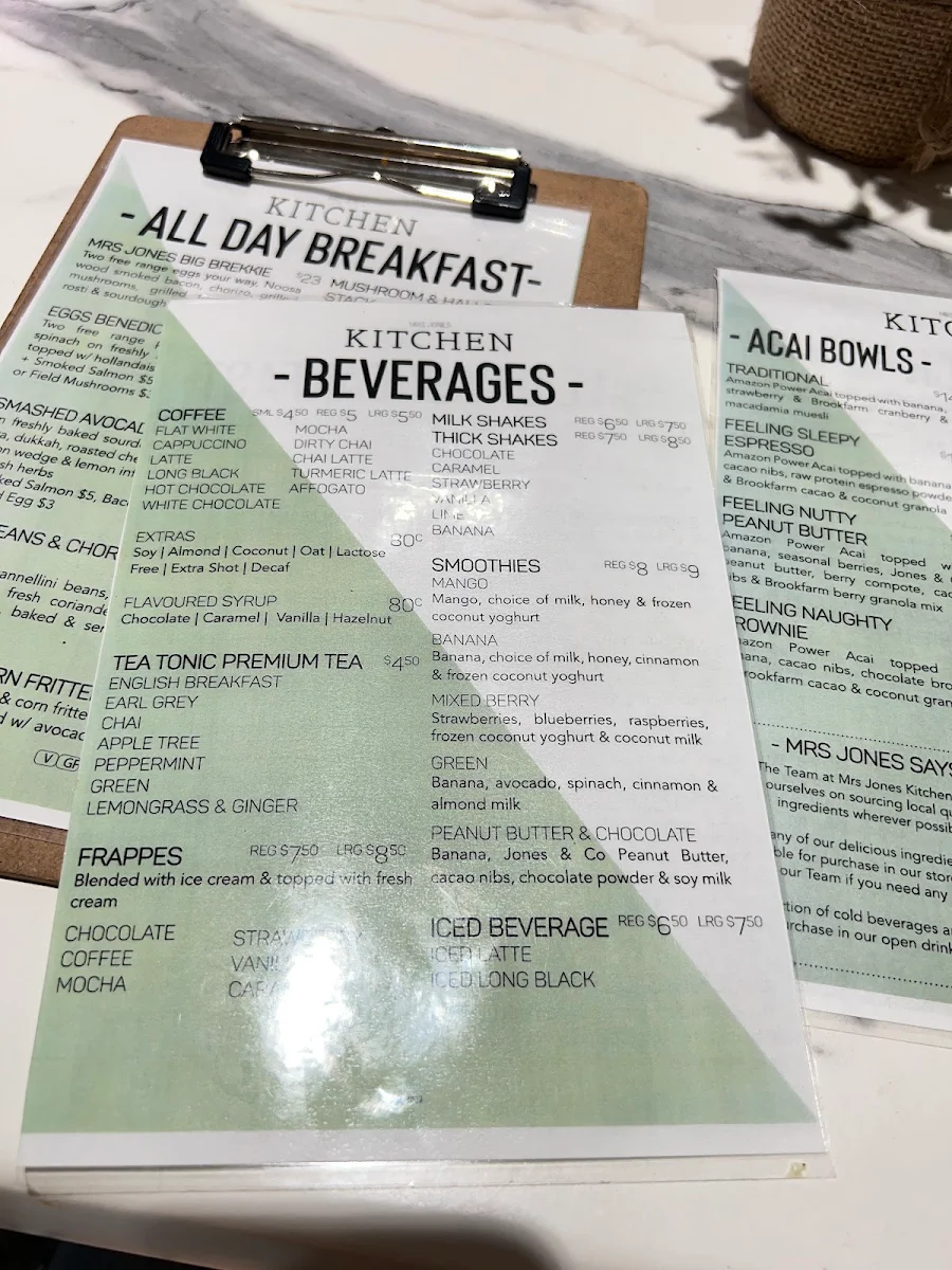 Menu, Mrs Jones Kitchen