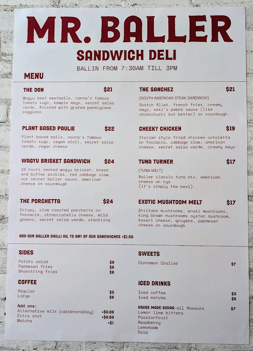 Menu, Mr Baller