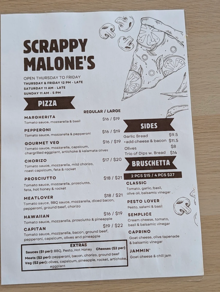 Menu, Scrappy Malone's