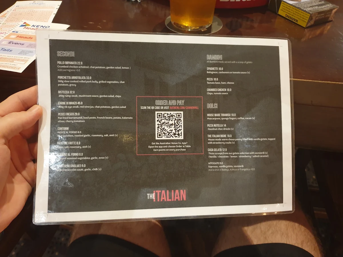 Menu, Cannon Hill Tavern