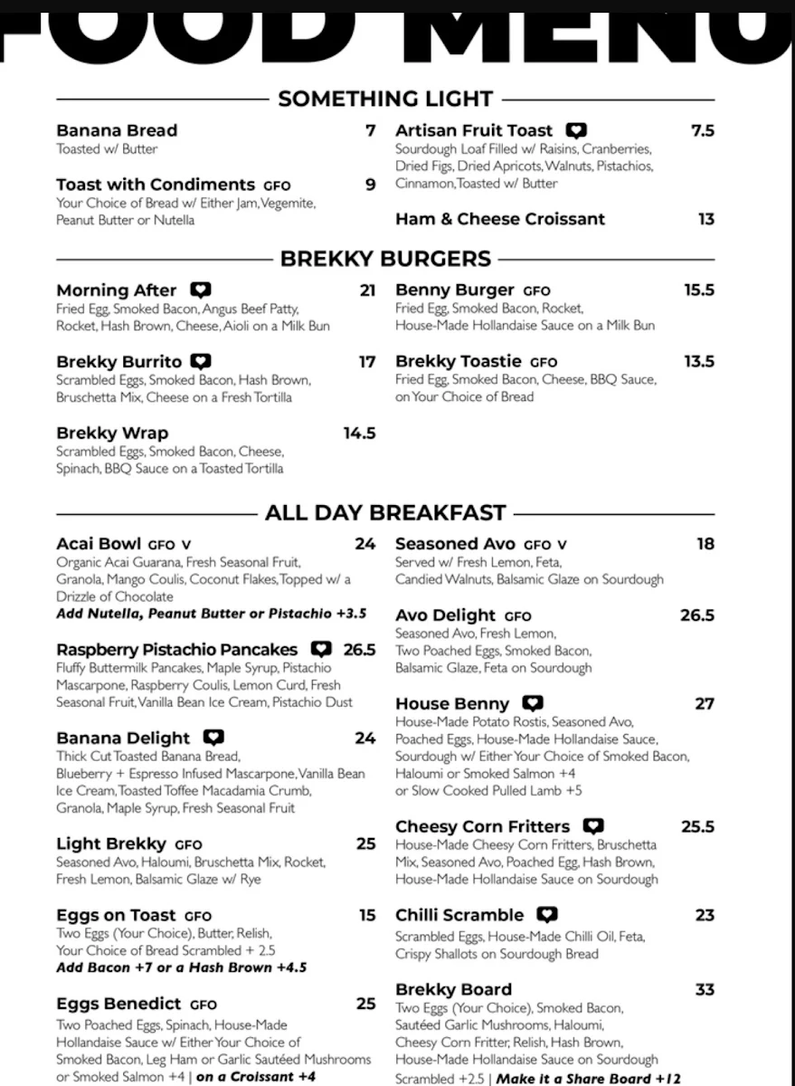 Menu, Vito's Espresso Bar