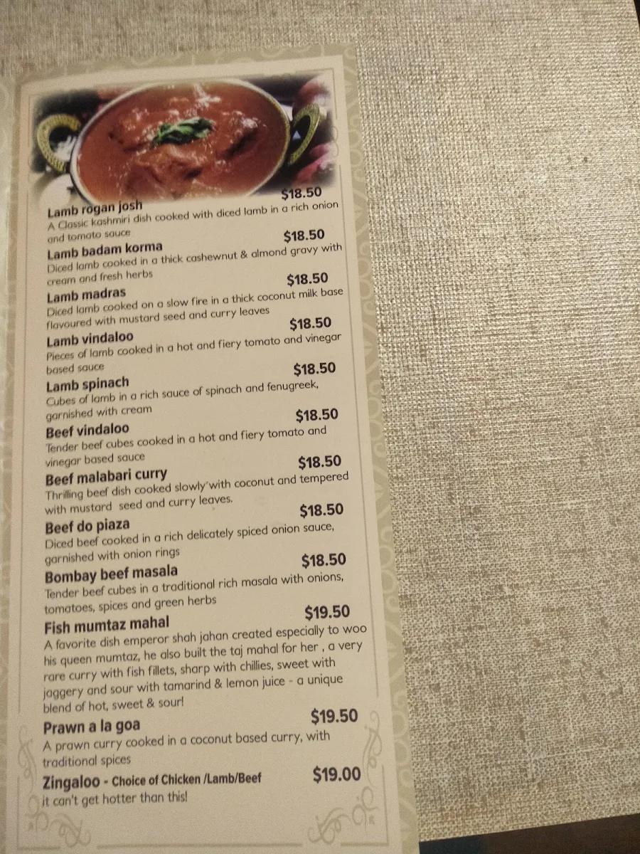 Menu, Legacy of India Moruya