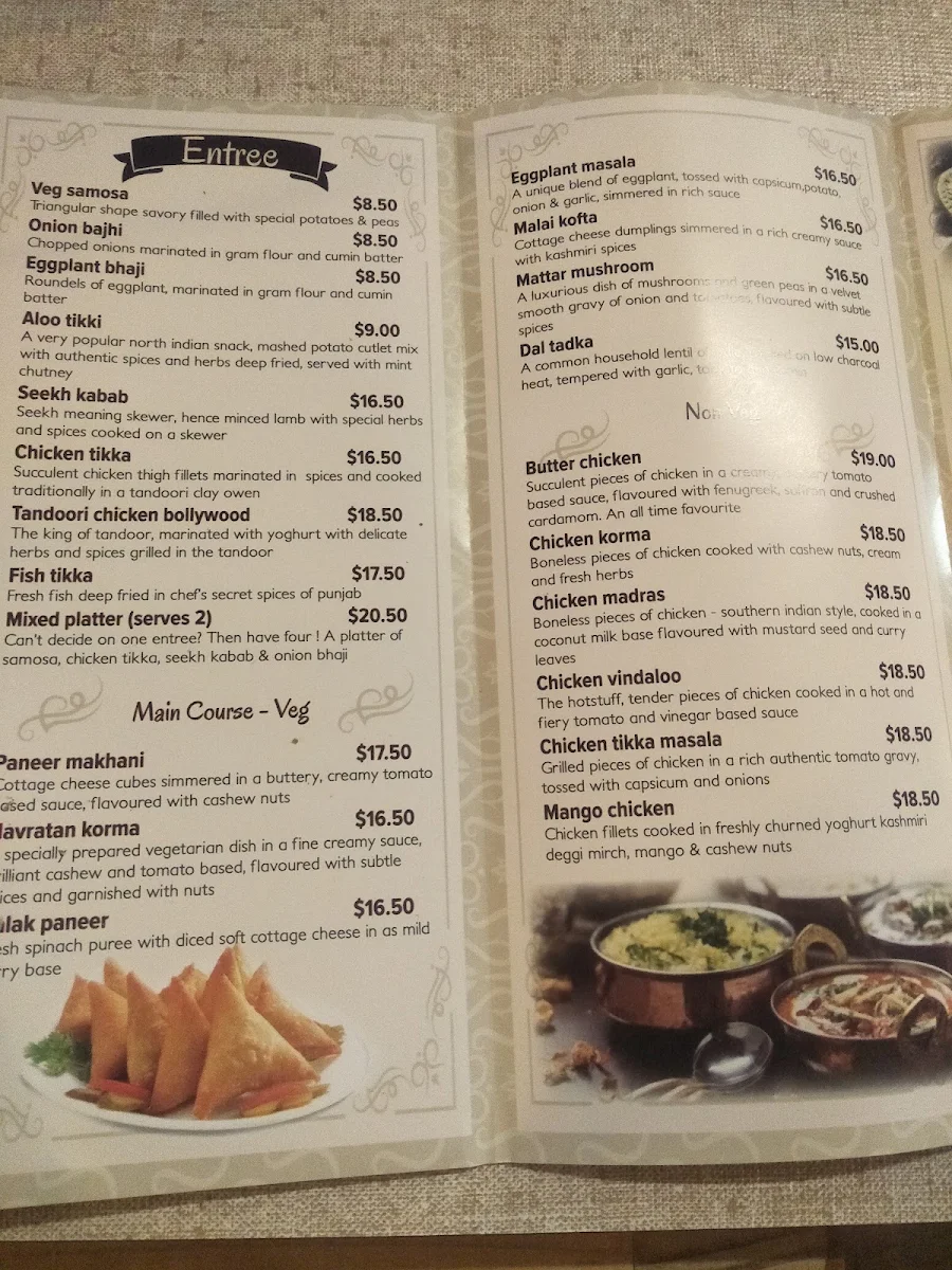 Menu, Legacy of India Moruya